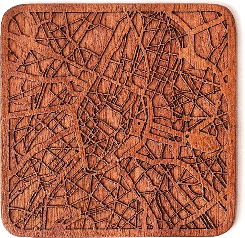 Vista 109 de Posavasos Amsterdam Map by O3 Design Studio, 1 pieza, posavasos de madera Sapele con mapa de la ciudad, hecho a mano, varias ciudades opcionales