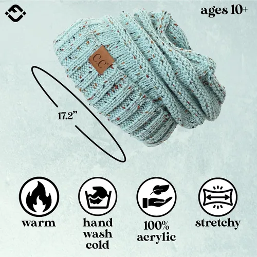 Vista 312 de Funky Junque Gorro de moda de punto trenzado de talla extragrande, grueso, abrigado, suave y holgado