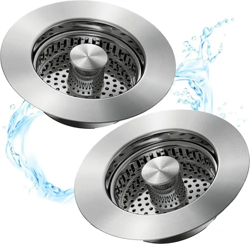 Vista 13 de Colador de drenaje para fregadero de cocina 3 en 1, tapón de fregadero desplegable de acero inoxidable 304, tapón de drenaje antiobstrucción, Negro
