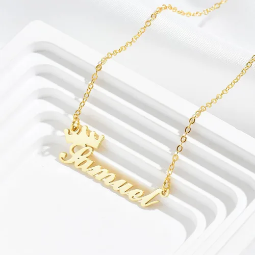 Vista 2 de RESVIVI Collar con nombre personalizado chapado en oro de 18 quilates, collar personalizado con placa de nombre, regalo de joyería personalizado