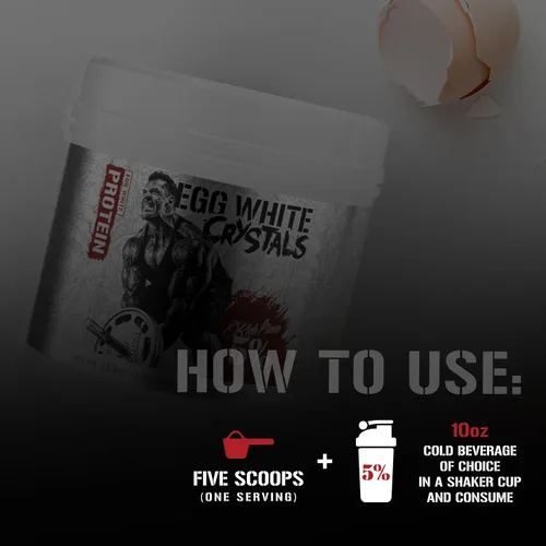 Vista 4 de Rich Piana 5% Nutrition - Cristales de clara de huevo Proteína en polvo de clara de huevo 100% pura 0.71 oz de proteína Se mezcla y almacena