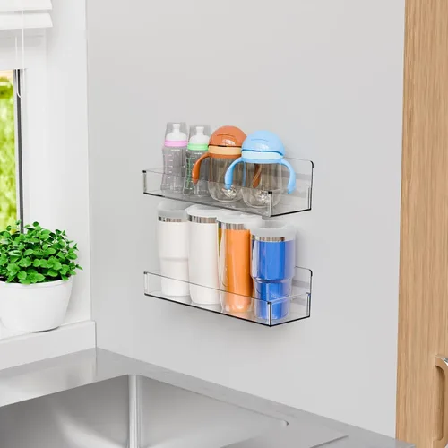 Vista 7 de Yieach Paquete de 4 soportes de pared transparentes para especias con adhesivo, 11.5 pulgadas de largo x 3.6 pulgadas de ancho, organizador