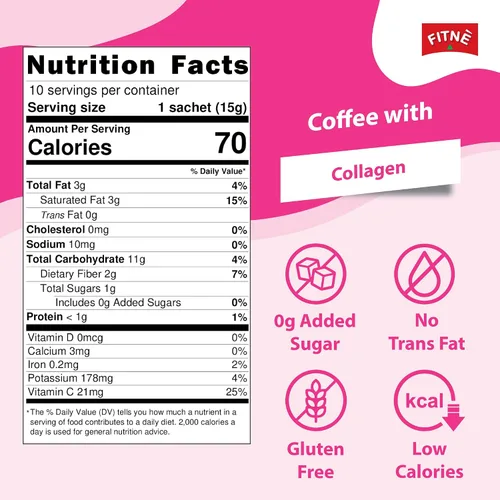 Vista 2 de FITNE - Paquetes de café instantáneo 3 en 1 mezcla con colágeno hidrolizado natural vitamina C mezcla suave sabrosa aromática sin azúcar edulcorante