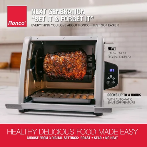 Vista 3 de Ronco Horno asador de encimera digital platino 6000, capacidad de 12 libras El pollo asado se cocina perfectamente, 3 funciones: asador, sear
