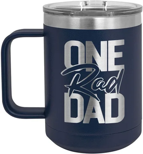 Vista 5 de ONE RAD DAD Taza de café negra de 15 oz con tapa deslizante Taza de café de viaje aislada Ideas de regalos del día del padre de hijo o hija