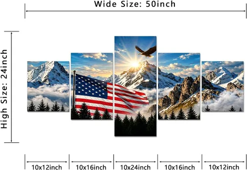 Vista 5 de 5 Pieces American Flag Wall Art Bald Eagle Mountain Patriotic Home Decor