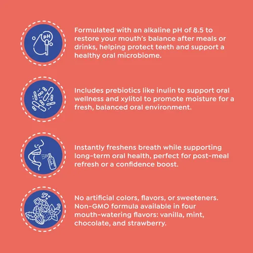 Vista 2 de SuperMouth Spray bucal sin flúor, fórmula alcalina, sin azúcar con prebióticos y xilitol, suave para niños, adultos y mujeres embarazadas, refresca