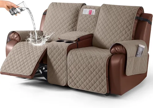 Vista 11 de KinCam Funda 100% Impermeable para Loveseat Reclinable con Consola, Fundas Antideslizantes para Sofá Reclinable de 2 Asientos, Funda para Sofá