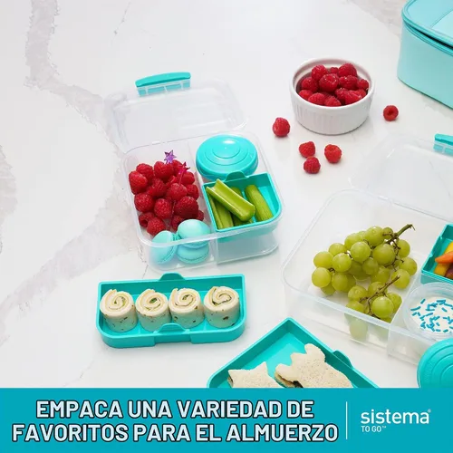 Vista 2 de Sistema To Go Collection Bento Box Cube - Contenedor de plástico para almuerzo y almacenamiento de alimentos, 5.3 tazas, múltiples compartimentos