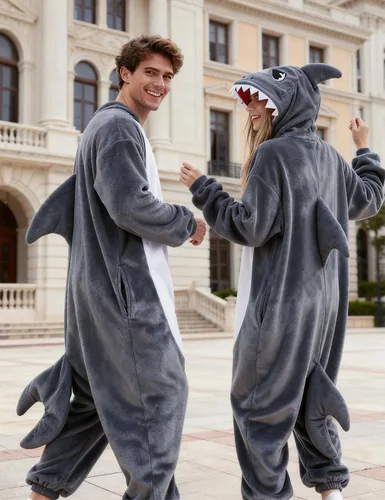 Vista 5 de vavalad Disfraz mameluco de tiburón para adultos, disfraz de Halloween para cosplay