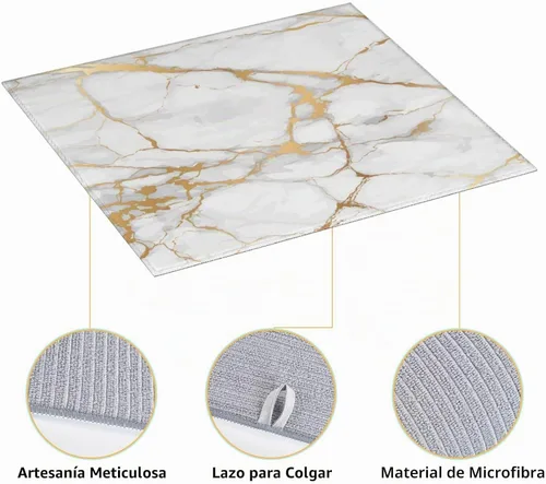 Vista 4 de Tapete de secado de platos de mármol blanco dorado para encimera de cocina, absorbente de 16 x 18 pulgadas, placa de microfibra de vidrio