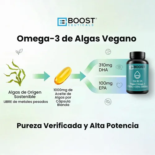 Vista 6 de Aceite de algas vegano Omega 3 DHA 410mg - Sin regusto a pescado, suministro para 60 días