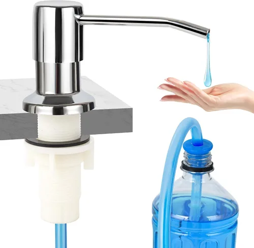 Vista 10 de Dispensador de Jabón para Fregadero de Cocina (Níquel Cepillado), Dispensador de Jabón de Acero Inoxidable para Encimera con Bomba y Kit de Tubo