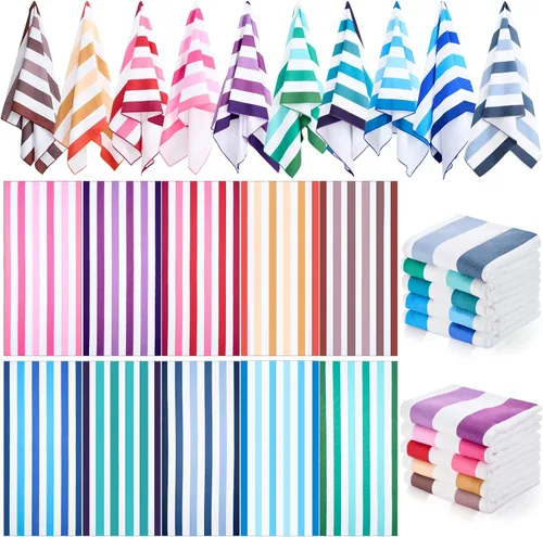 Vista 14 de EBOOT Paquete de 10 toallas de playa de gran tamaño, toallas de piscina, toallas de microfibra de secado rápido para adultos, mujeres, hombres, Azul