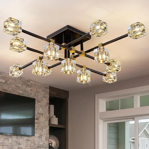 Vista 14 de Modern Ceiling Light Fixture with 13-Lights,Gold Semi Flush Mount Ceiling Light,Crystal Sputnik Chandeleirs,Modern Ceiling Lights for Living