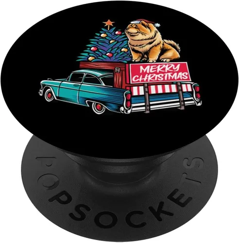 Vista 6 de Chow Chow - Árbol de Navidad con texto en inglés "Merry Christmas", diseño de camión y perro X-Mas PopSockets MagSafe PopGrip para iPhone