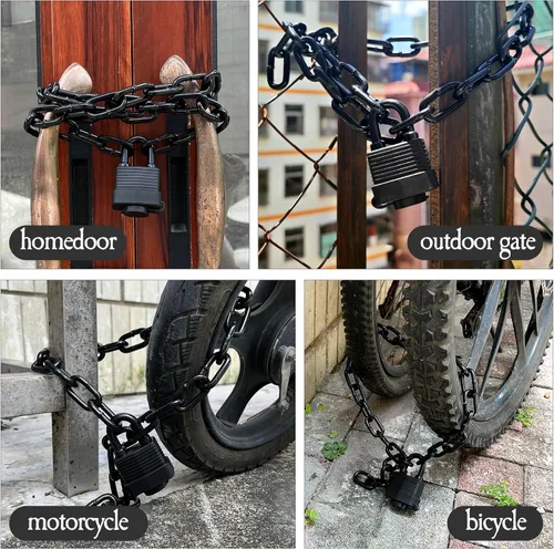 Vista 2 de Cerradura de cadena de seguridad, candado impermeable para exteriores con cadena, resistente a la intemperie con cadena para puerta, valla