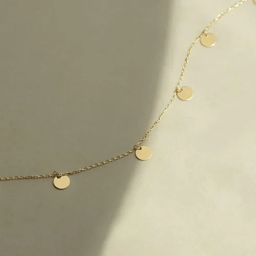 Vista 4 de Collar de estación de varios discos de oro sólido de 14 quilates collares de estación de monedas de oro amarillo de 14 quilates para mujer collar