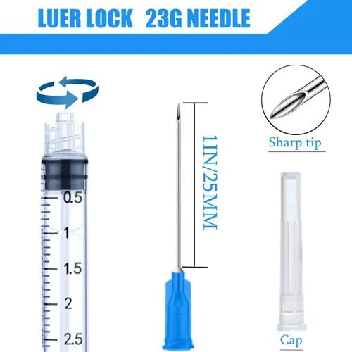 Vista 2 de Paquete de 4 jeringas de 3 ml con aguja, jeringas desechables con aguja 23G, 1.0 pulgada, jeringas Luer Lock, jeringa para líquido, envueltas