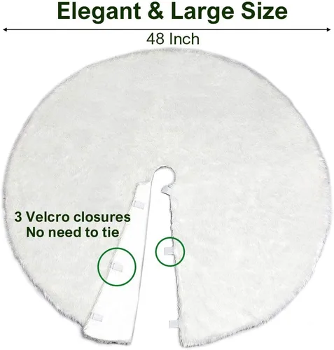Vista 3 de yosager Falda de árbol de Navidad de 48 pulgadas, alfombra de piel sintética para decoración de fiestas de Navidad, color blanco