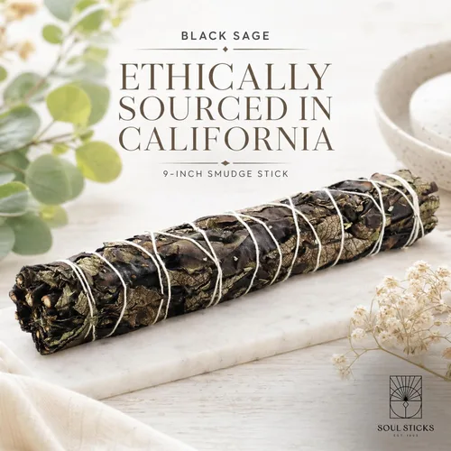 Vista 3 de Soul Sticks Paquete de 1 barra de manchas de salvia negra, 9 pulgadas, bendición de la casa de salvia floral, limpia la casa y la energía negativa