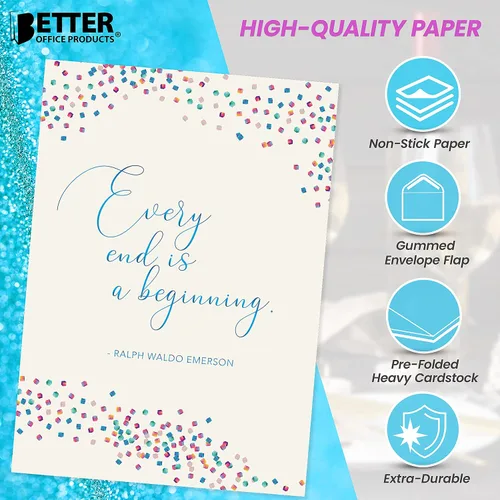 Vista 3 de Better Office Products Tarjeta de despedida con sobre, elegante diseño de lámina metálica, tarjeta Will Miss You, tarjeta de jubilación de compañero