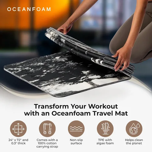 Vista 3 de Oceanfoam Tapete de entrenamiento de viaje, tapete de ejercicio plegable de 0.3 pulgadas de grosor para yoga, pilates y fitness, tapete
