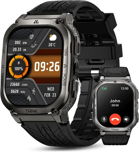 Vista 8 de AMAZTIM Relojes inteligentes para hombres, batería extra larga de 60 días, Bluetooth militar resistente para llamadas (contestar/realizar llamadas)