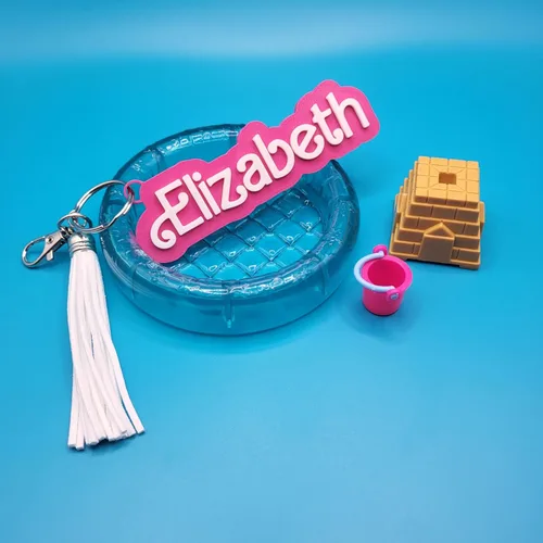 Vista 2 de Personalized Nametag Keychain with Tassel - Pink Doll Theme - Custom Luggage tag, Backpack Keyring