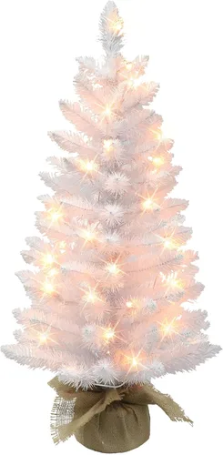 Vista 10 de Árbol artificial negro pre-iluminado de 3 pies, 97 puntas, 50 luces incandescentes claras UL, base de arpillera