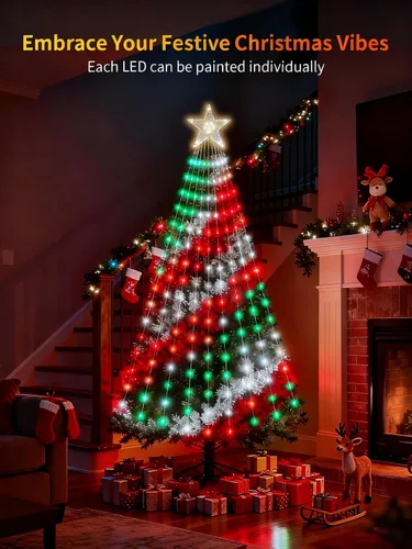Vista 2 de Serie de luces inteligentes para árbol de Navidad, espectáculo de luces LED de cambio de color DIY, 7.9 pies, 200+ escenas, cascada de luces
