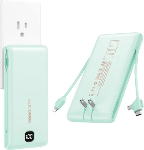 Vista 8 de VEEKTOMX Cargador portátil con cables integrados de 20000 mAh, banco de energía para iPhone con enchufe de pared de CA, batería delgada USB C