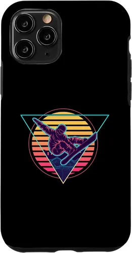 Vista 10 de iPhone 15 Retro Futuristic Snowboarder Synthwave Snowboarding Case
