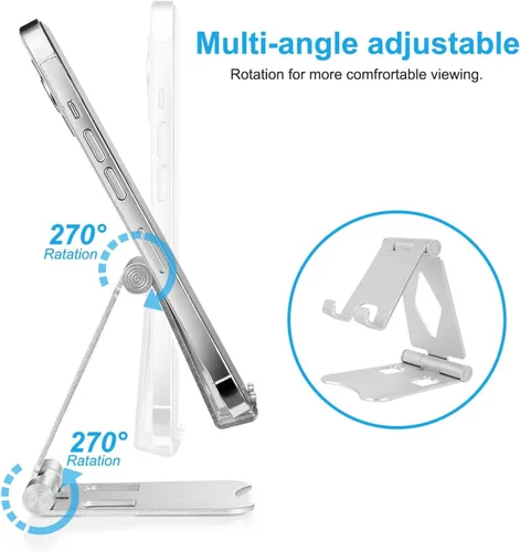 Vista 2 de Soporte ajustable de aluminio para teléfono celular para escritorio, compatible con iPhone 14, 13, 12, 11 Pro Max, Samsung, Huawei y todos