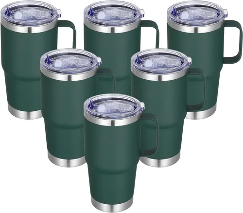 Vista 15 de Vaso térmico de acero inoxidable de 20 oz con asa, envase a granel, vasos termales metálicos aislados, taza de café de viaje con asa, vaso de doble