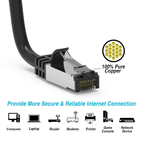 Vista 5 de AEONS Cable Ethernet blindado Cat 8 de 1 pie de alta velocidad 40Gbps Cat8 red LAN 2000 Mhz chapado en oro RJ45, resistente a la intemperie, cable