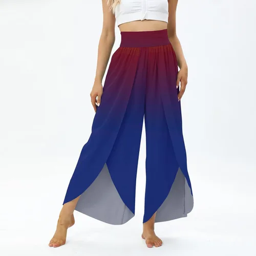 Vista 4 de Pantalones deportivos ajustados para mujer, holgados, cómodos, de cintura alta, pierna ancha, cintura elástica, color liso, pantalones casuales