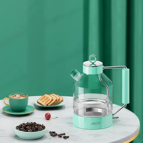 Vista 5 de ASCOT Hervidor eléctrico, tetera eléctrica de vidrio, regalos para hombres/mujeres/familia, 1.5 L, 1500 W, calentador de té de vidrio