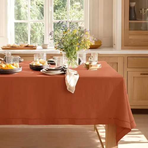 Vista 24 de Linen World - Mantel de lino de otoño de 90 x 60 pulgadas, mantel rectangular lavable de lino francés para comedor, al aire libre, bodas
