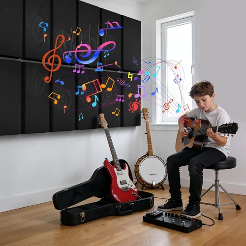 Vista 3 de 4 PCS 2" Thick Acoustic Panels, 23.6" x 11.8", Fiberglass Sound Absorbing Panels, Fabric Wrapped Soundproof Wall Panels, Noise Dampening for Studio