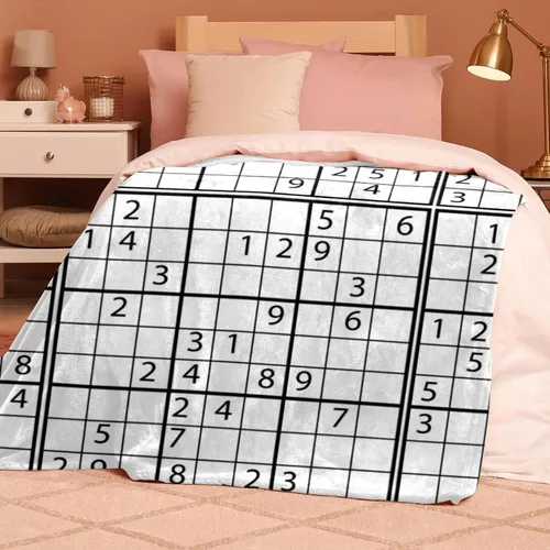 Vista 5 de Manta de franela de juego Sudoku en blanco y negro, ultra suave, acogedora, manta de felpa para sofá, silla, sala de estar, aire acondicionado
