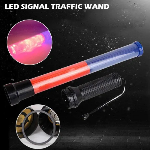 Vista 7 de Bastón de luz, varita de seguridad de tráfico, varita de tráfico con señal LED con 3 modos intermitentes para control de tráfico, guía de Rojo