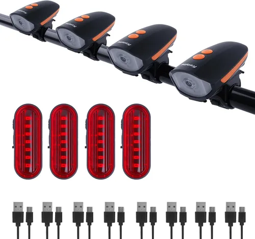 Vista 8 de Kunhe Rechargeable Bicycle Front and Rear Lights with Horn 1200mah Battery 120dB Bicycle Bell 150 lumens 3 Light Modes 5 Horn Modes Suitable for