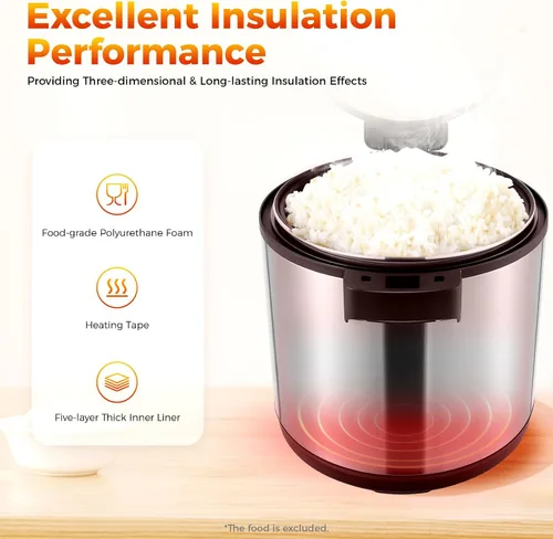 Vista 4 de Calentador de arroz eléctrico de acero inoxidable comercial, calentador, 110 V, 110 W, olla interior antiadherente comercial, calentador de arroz