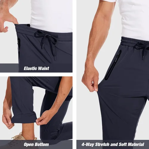 Vista 4 de MOURCE Pantalones deportivos ligeros para hombre, pantalones deportivos con bolsillos con cremallera para pesca, golf, gimnasio, pantalones