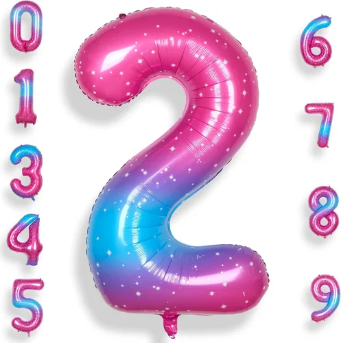 Vista 8 de Globo de número 0 de 40 pulgadas para niño o niña grande estrellado 0-9, globo de Mylar grande del número 0, globos de feliz cumpleaños 0