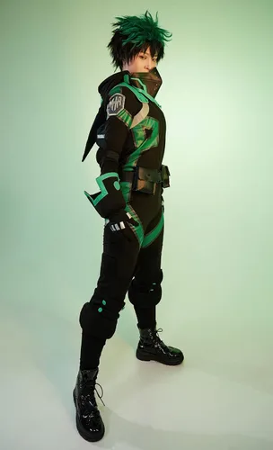 Vista 2 de Miccostumes Disfraz unisex de anime verde para cosplay, traje de batalla