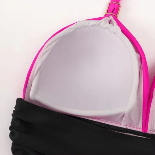 Vista 97 de RXRXCOCO - Traje de baño fruncido de una pieza, con cuello en V, para mujer, con control de abdomen y cuello halter