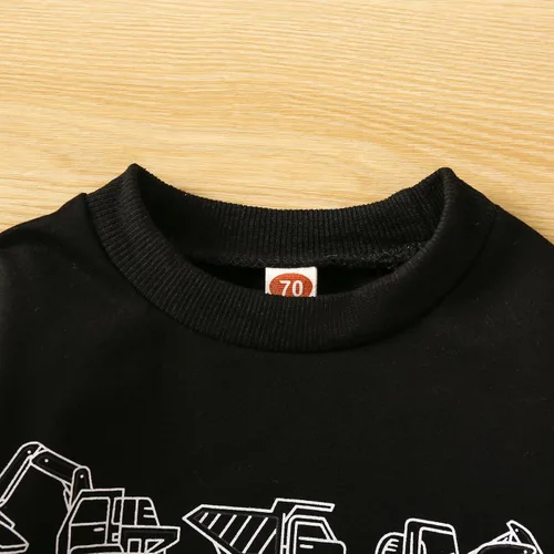 Vista 3 de Sudadera de cuello redondo para bebé, con estampado de excavador, manga larga, para otoño e invierno, ropa casual