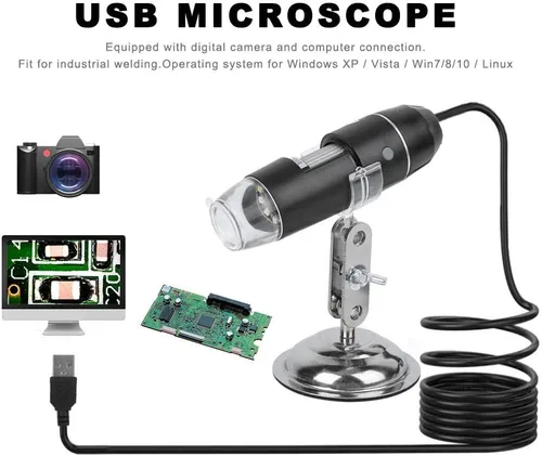 Vista 4 de Microscopio digital USB, cámara de microscopio T03500X, portátil, respetuoso del medio ambiente, equipo electrónico mate para experimentos e